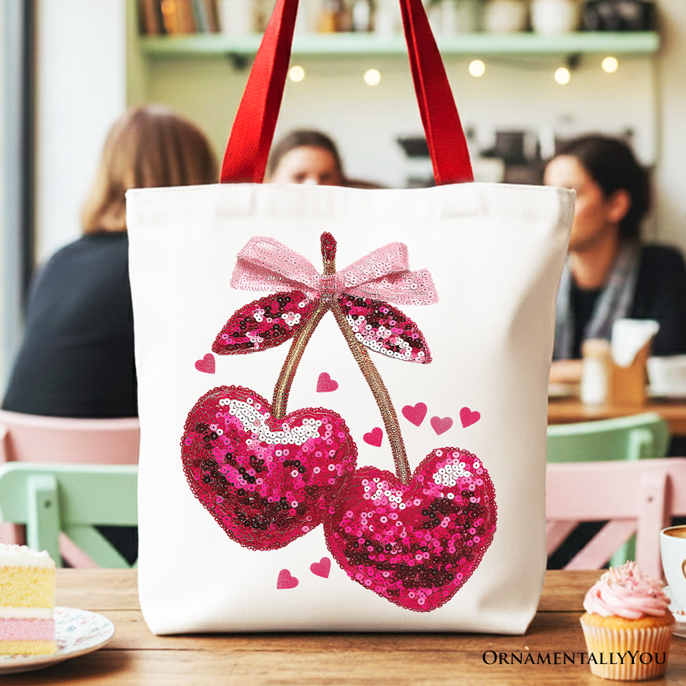 Ashley Stewart Sequin Cherry Heart Tote Bag Red