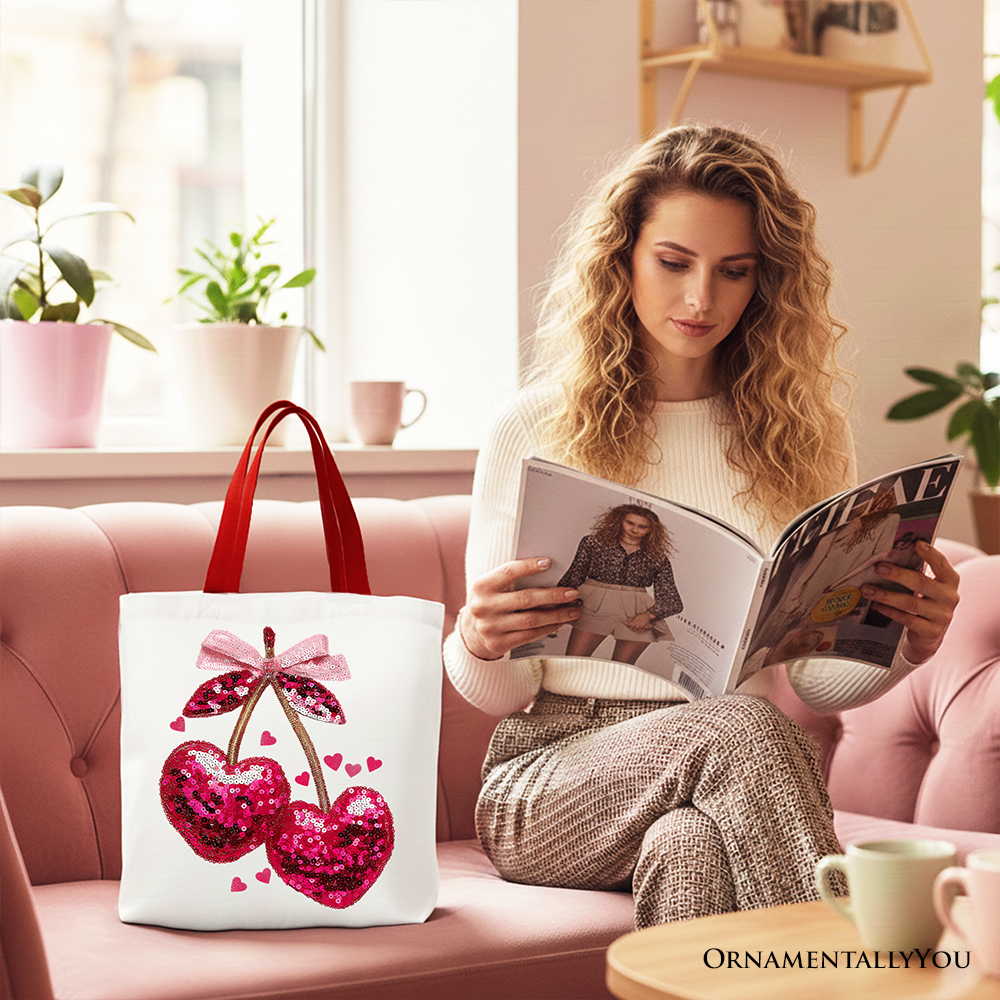 Ashley Stewart Sequin Cherry Heart Tote Bag Red