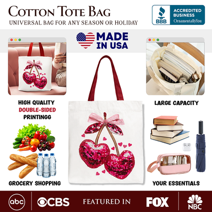 Ashley Stewart Sequin Cherry Heart Tote Bag Red