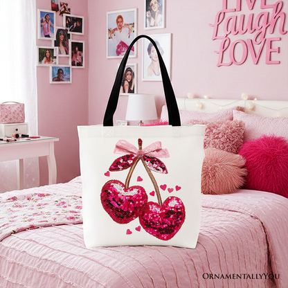 Ashley Stewart Sequin Cherry Heart Tote Bag Red