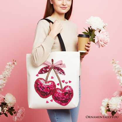 Ashley Stewart Sequin Cherry Heart Tote Bag Red