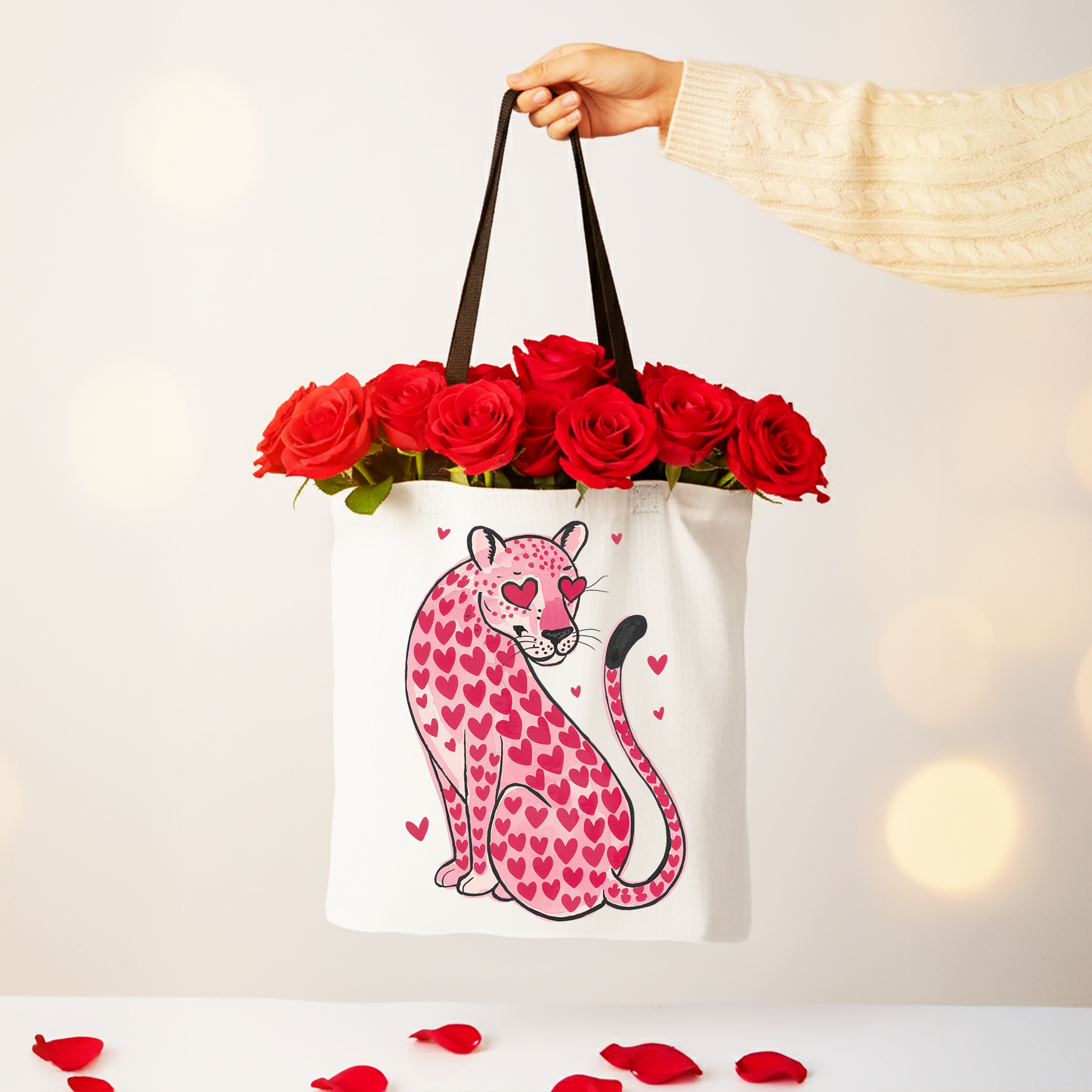 Ashley Stewart Leopard Valentine Canvas Tote Bag Black