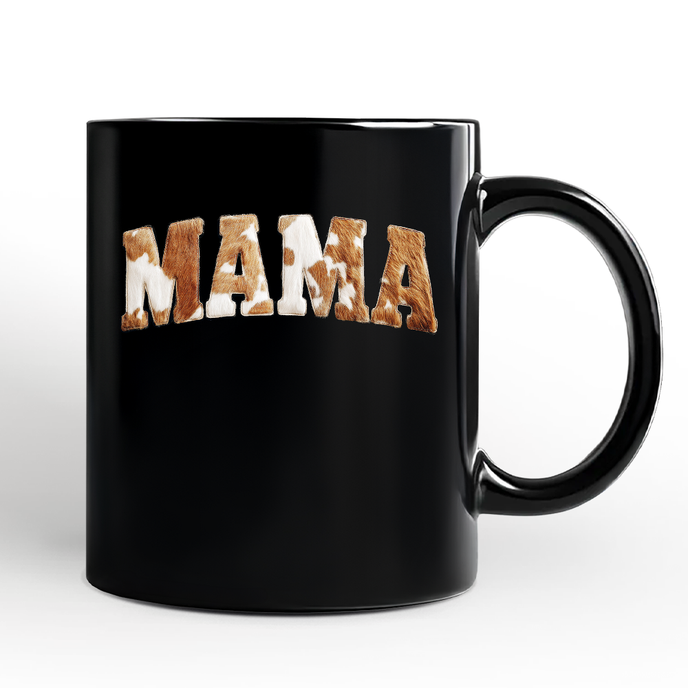 Ashley Stewart Cow Print Mama Ceramic Mug Black
