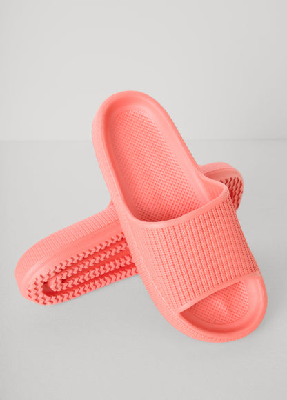 Ashley Stewart Ribbed Slip On Slides Coral