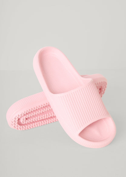 Ashley Stewart Ribbed Slip On Slide Sandals Blush