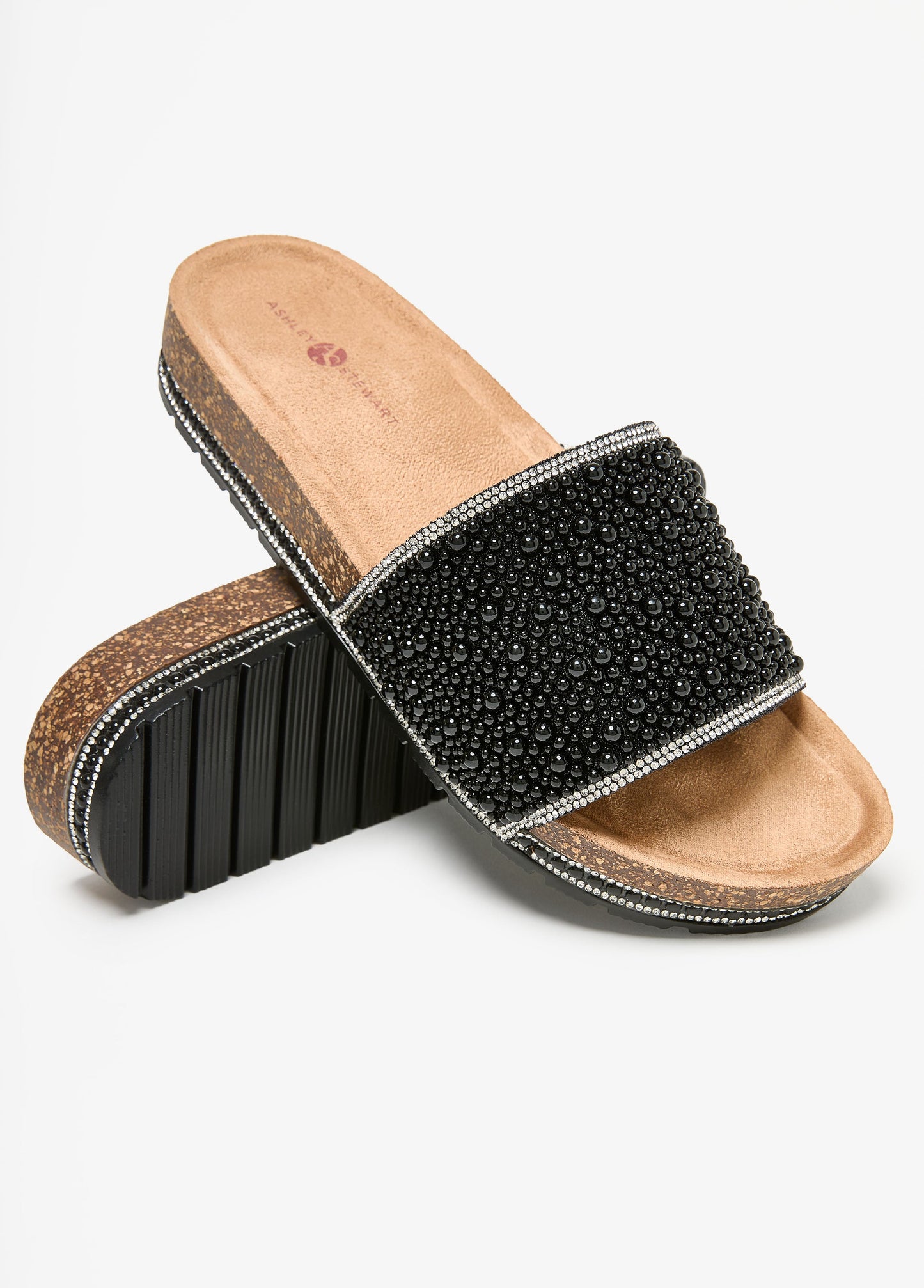 Ashley Stewart Beaded Flatform Sandals Black
