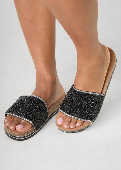 Ashley Stewart Beaded Flatform Sandals Black