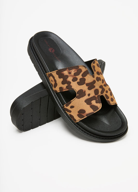 Ashley Stewart Cutout Animal Slide Sandals Brown Animal