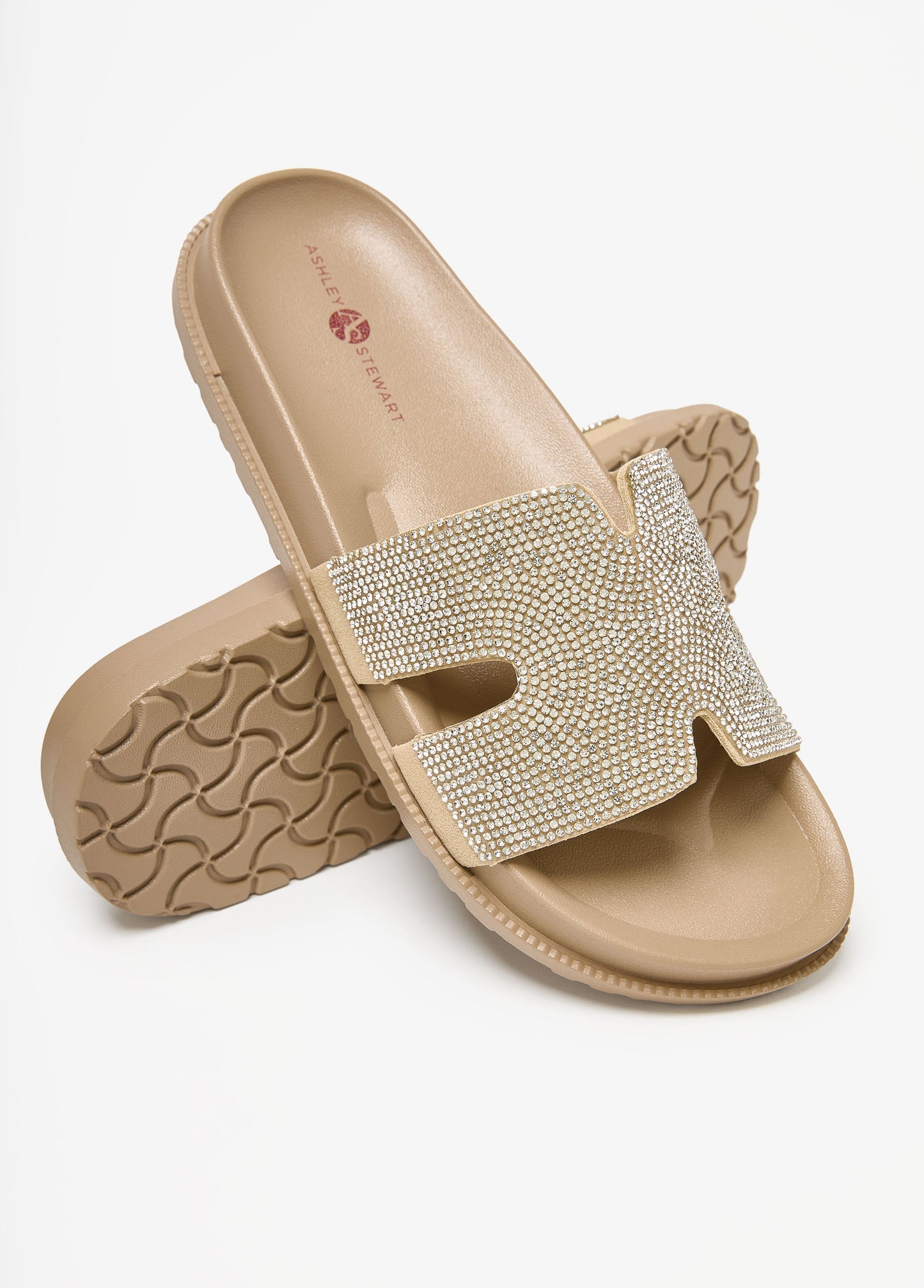 Ashley Stewart Cutout Crystal Slide Sandals Silver