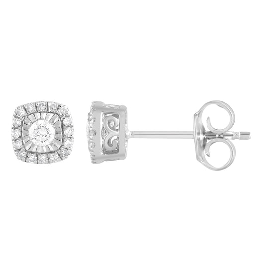 Ashley Stewart 0.20 Carat Halo Lab Grown Diamond Stud Earrings White