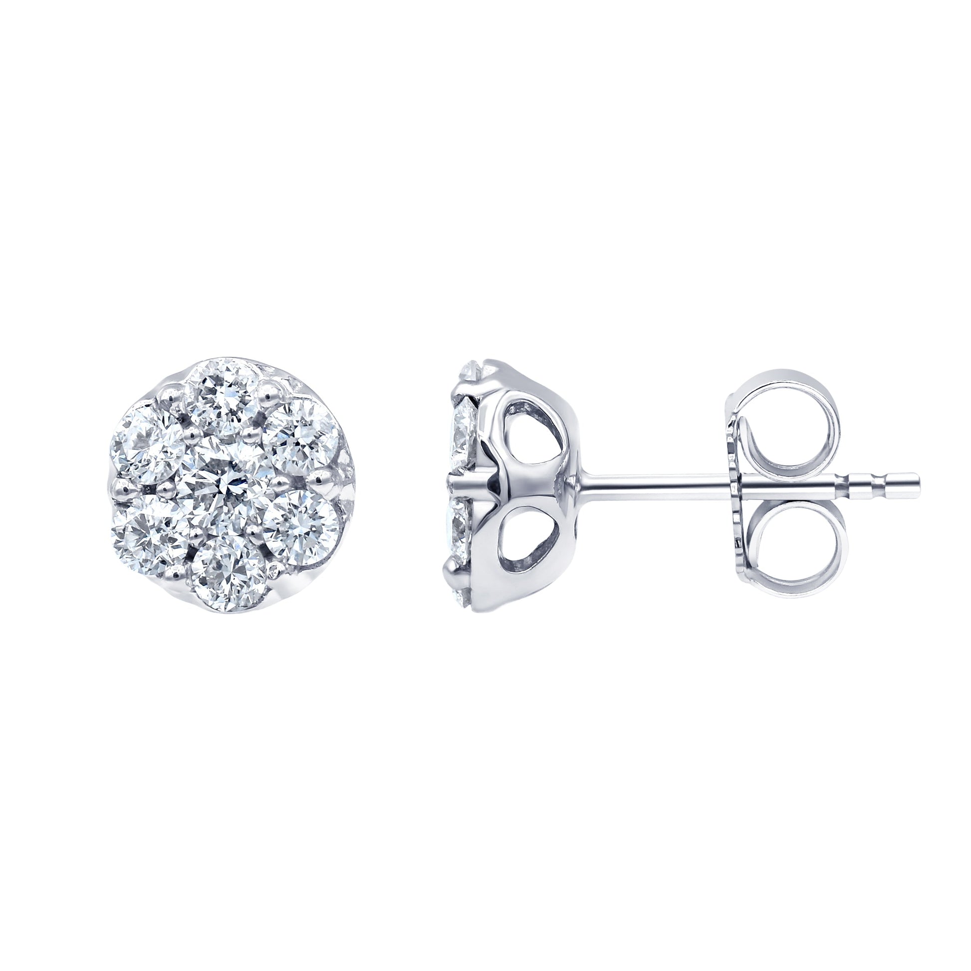 Ashley Stewart 1 Carat Lab Grown Diamond Cluster Stud Earrings In Sterling Silver