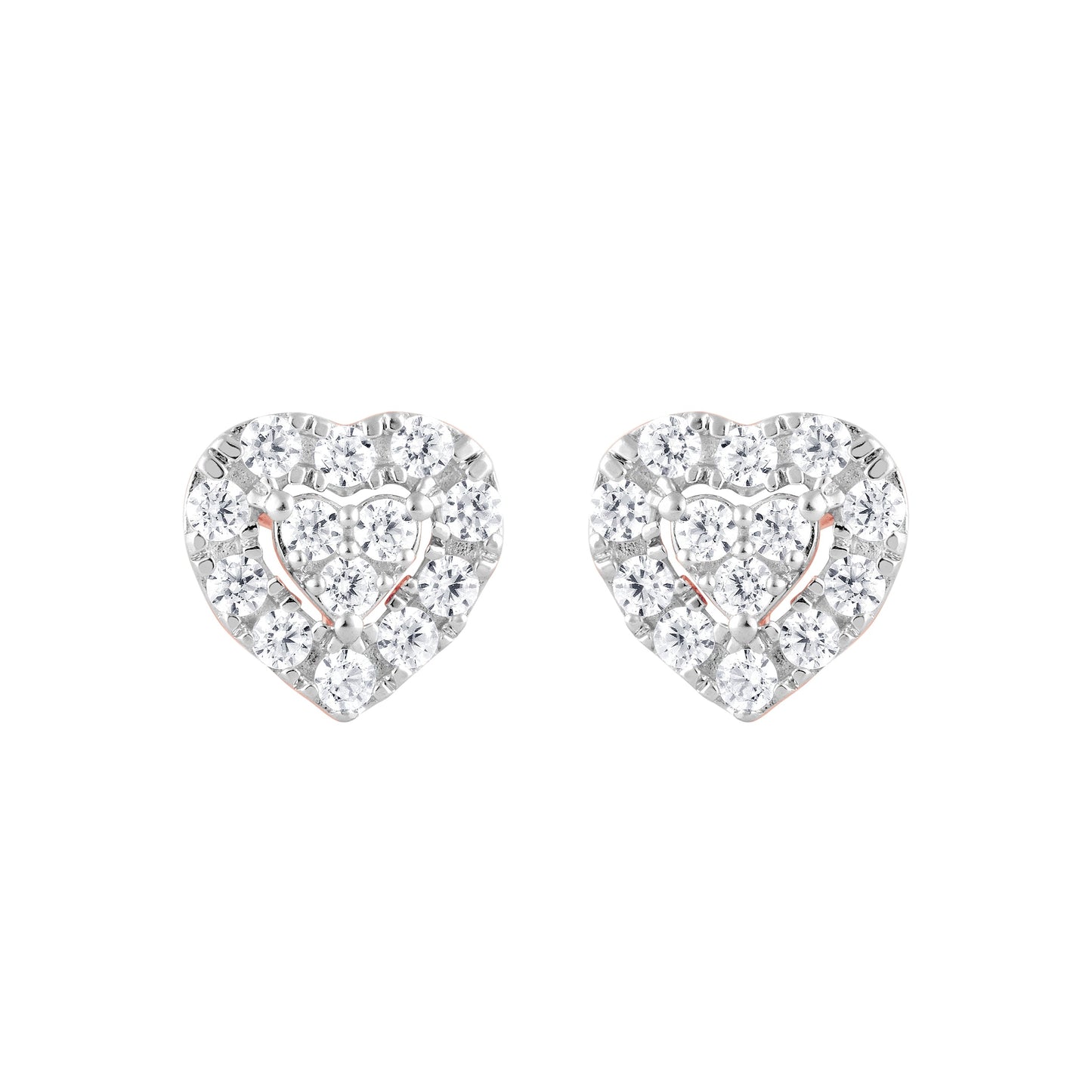 Ashley Stewart 0.25 Carat Lab Grown Halo Diamond Heart Stud Earrings Rose