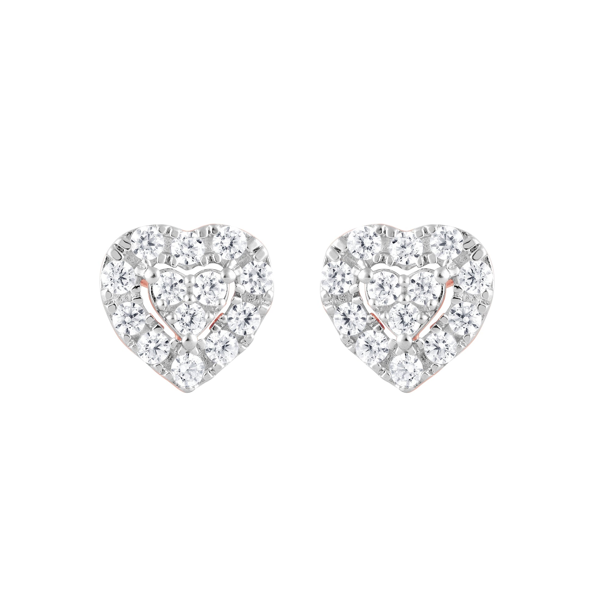 Ashley Stewart 0.25 Carat Lab Grown Halo Diamond Heart Stud Earrings Rose