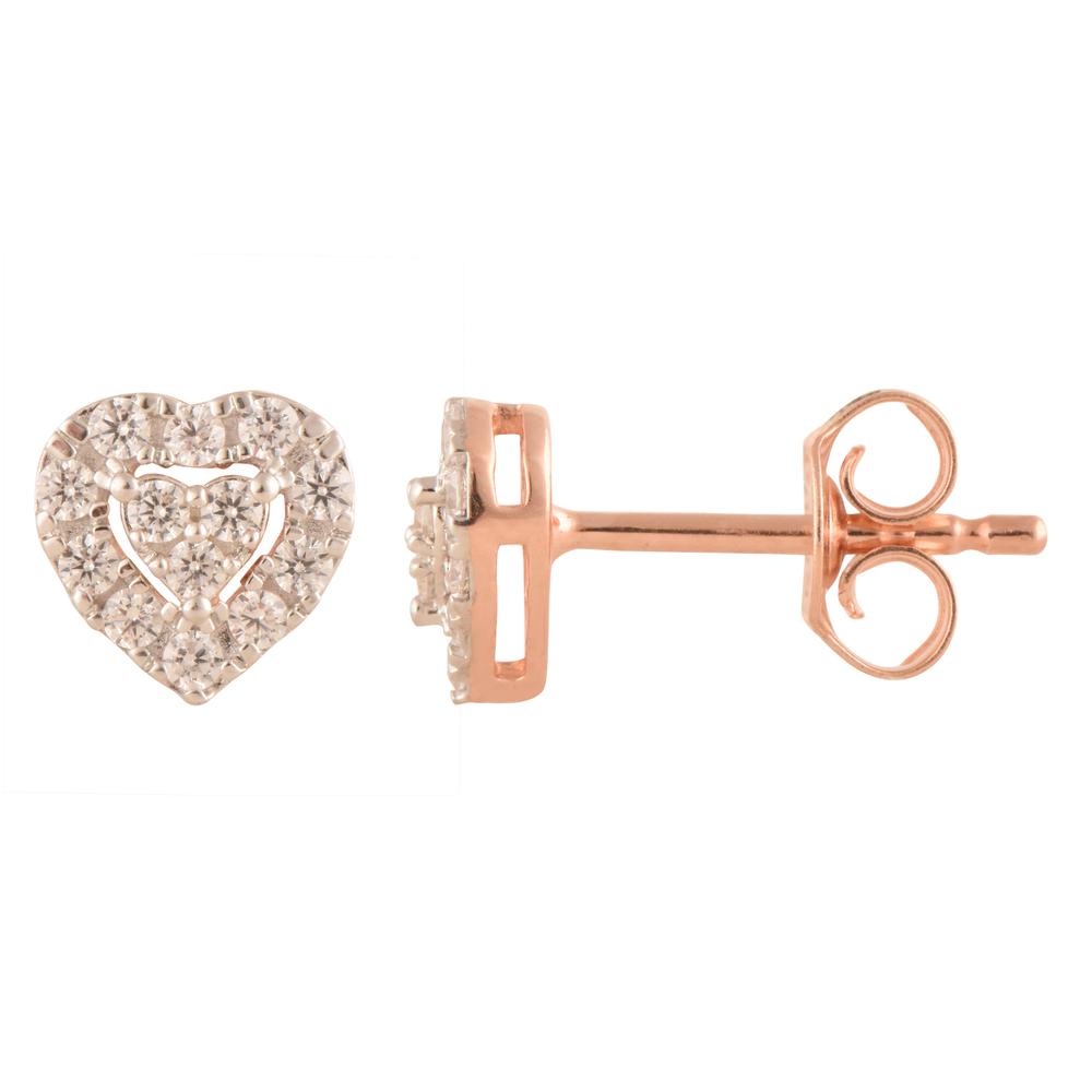 Ashley Stewart 0.25 Carat Lab Grown Halo Diamond Heart Stud Earrings Rose