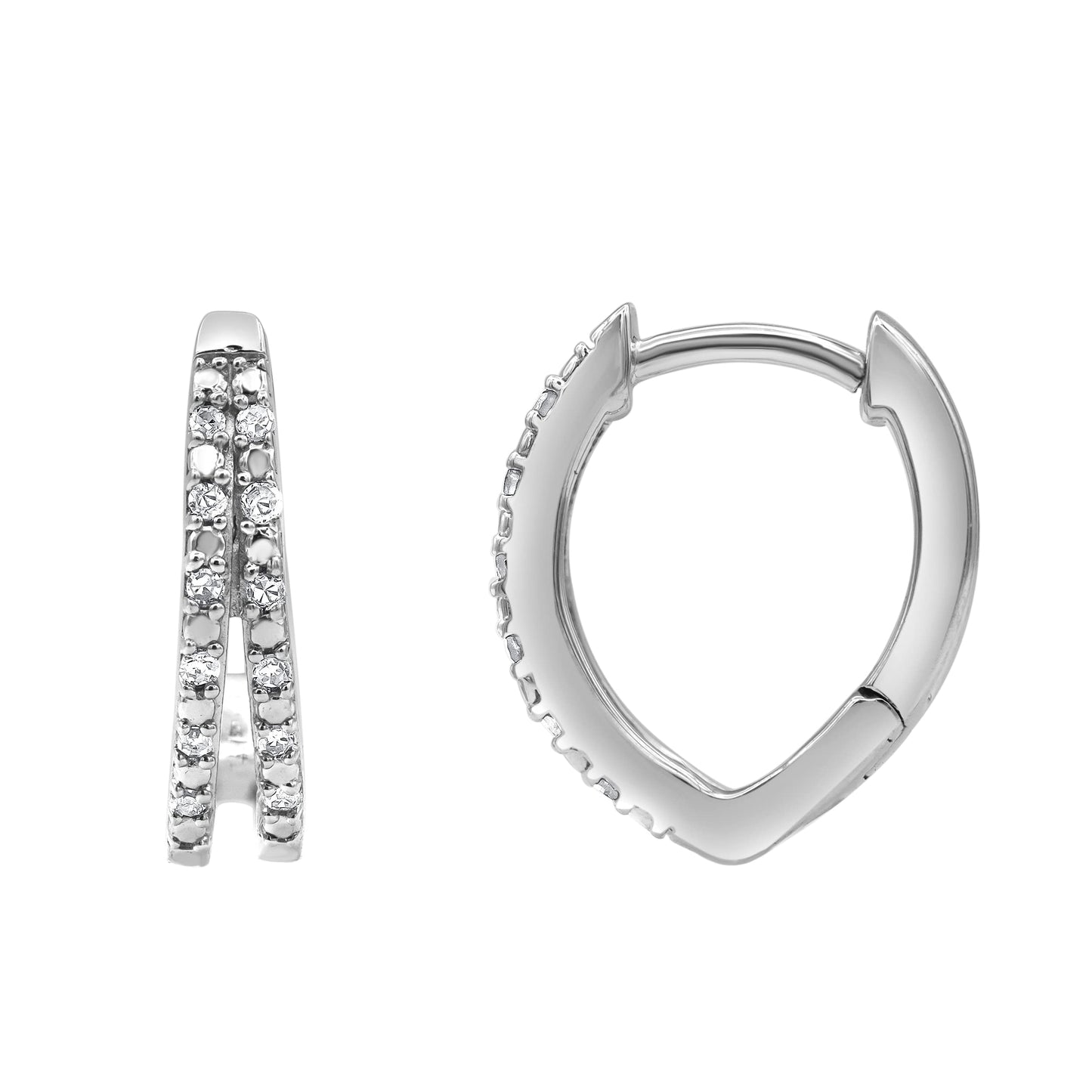 Ashley Stewart 0.10 Carat Lab Grown Double Row Diamond Huggie Hoop Earrings Silver