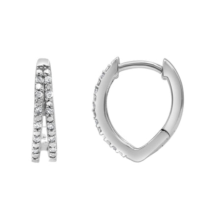 Ashley Stewart 0.10 Carat Lab Grown Double Row Diamond Huggie Hoop Earrings Silver