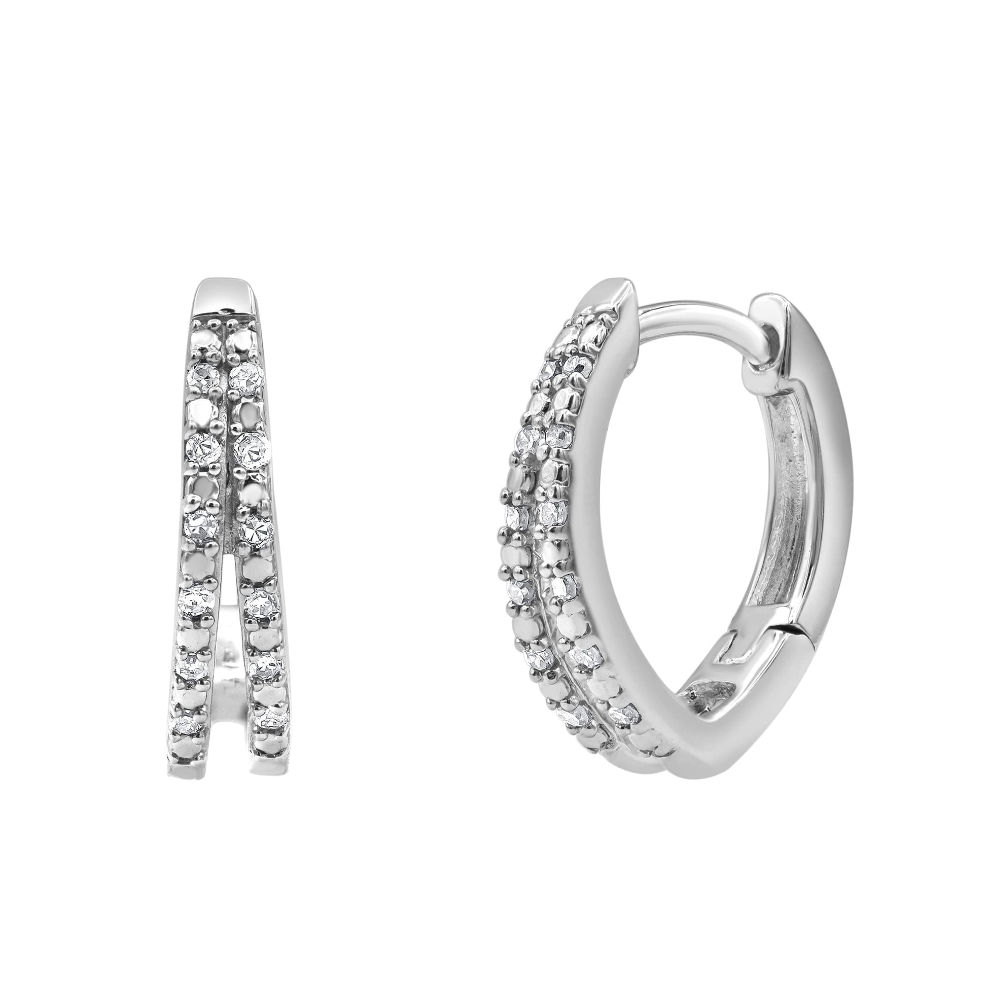 Ashley Stewart 0.10 Carat Lab Grown Double Row Diamond Huggie Hoop Earrings Silver