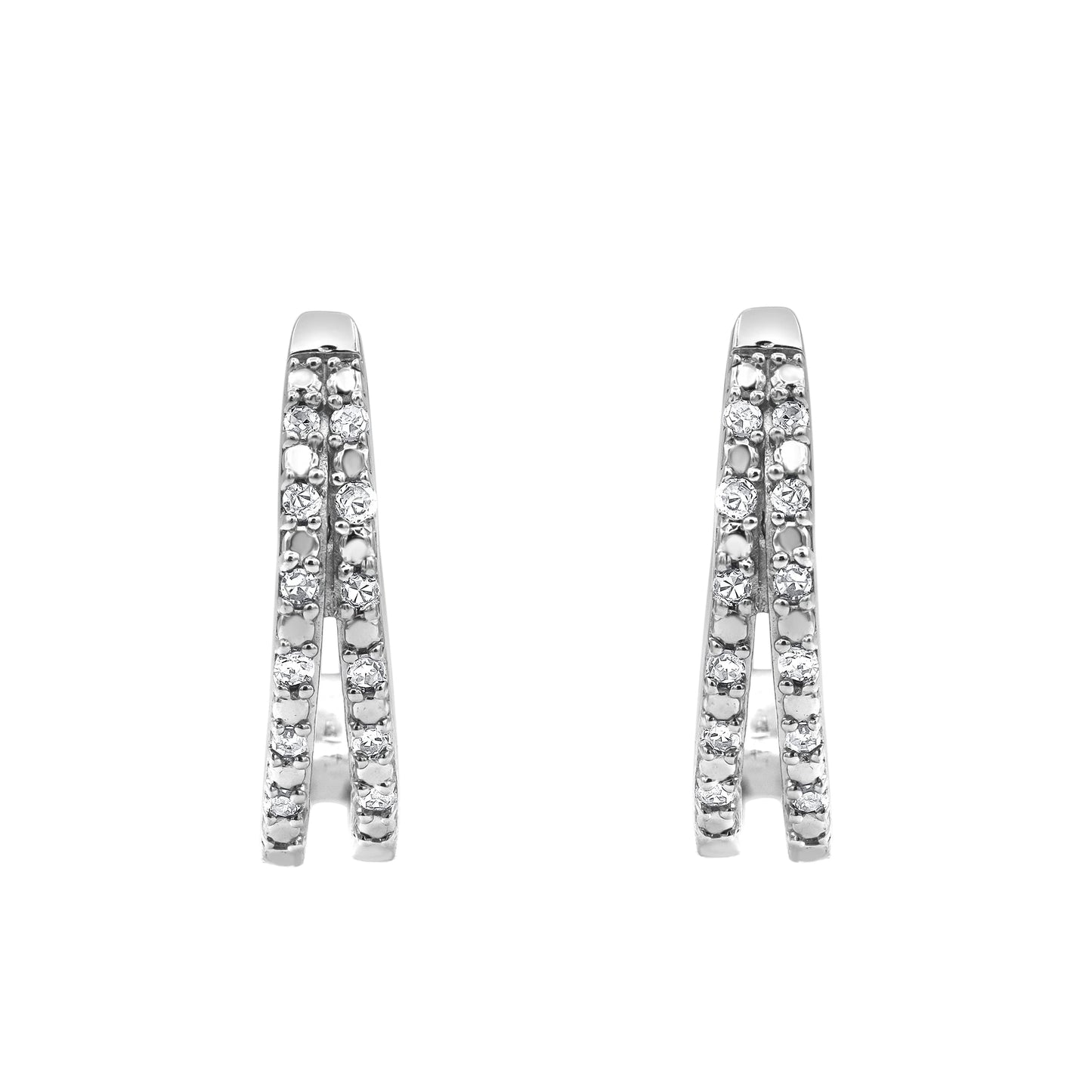 Ashley Stewart 0.10 Carat Lab Grown Double Row Diamond Huggie Hoop Earrings Silver