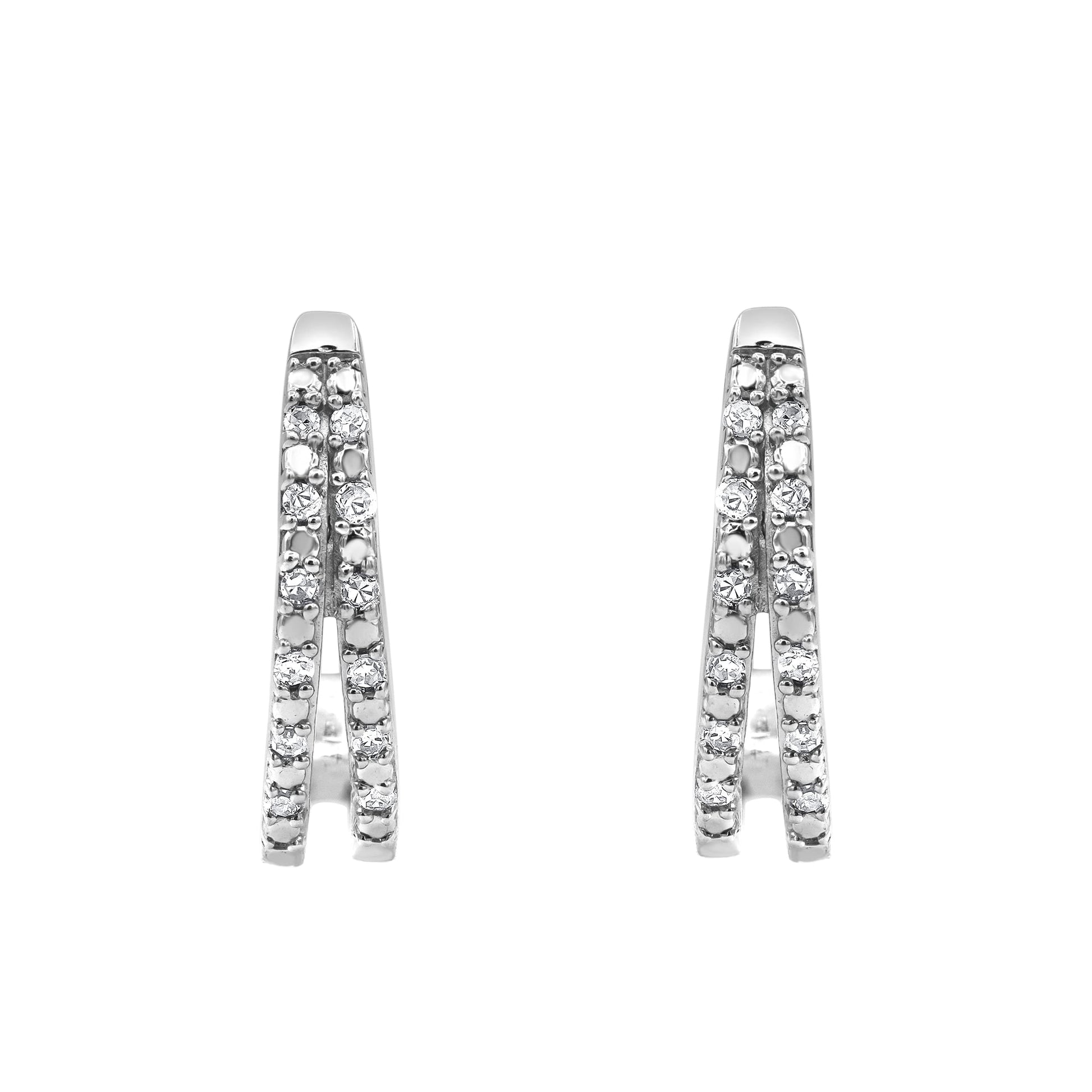 Ashley Stewart 0.10 Carat Lab Grown Double Row Diamond Huggie Hoop Earrings Silver