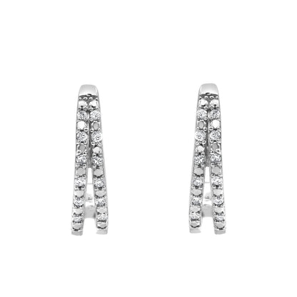 Ashley Stewart 0.10 Carat Lab Grown Double Row Diamond Huggie Hoop Earrings Silver