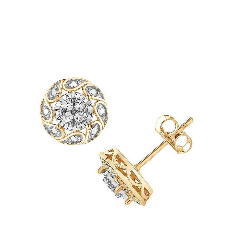 Ashley Stewart 0.10 Carat Miracle Set Lab Grown Diamond Stud Earrings Yellow