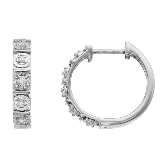 Ashley Stewart 0.10 Carat Single Row Lab Grown Diamond Huggie Hoop Earrings White