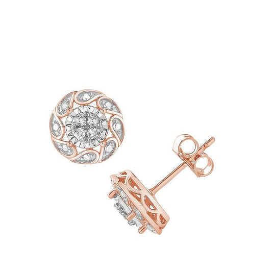 Ashley Stewart 0.10 Carat Lab Grown Miracle Set Diamond Halo Stud Earrings Rose