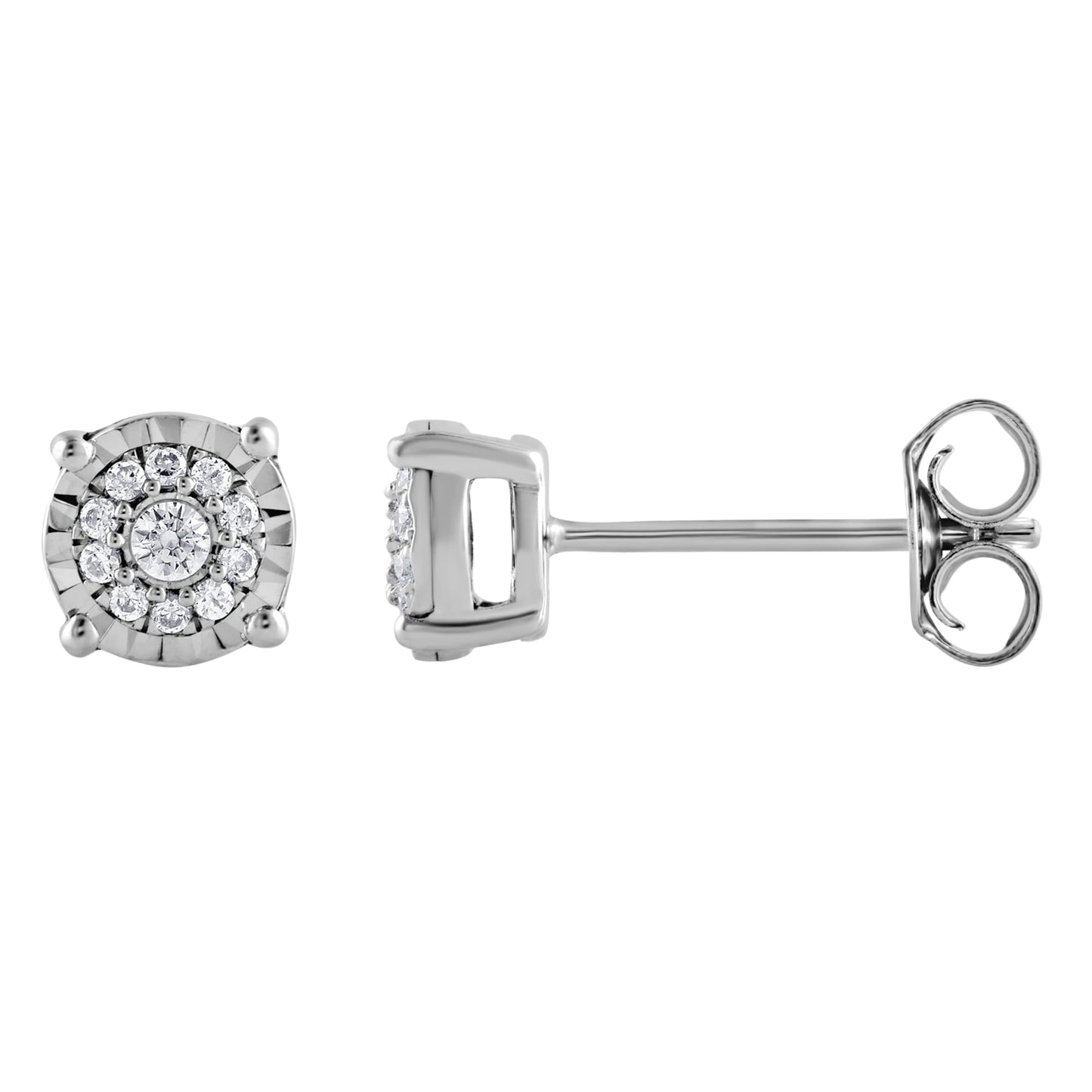 Ashley Stewart 0.10 Carat Miracle Set Lab Grown Diamond Halo Earrings Silver