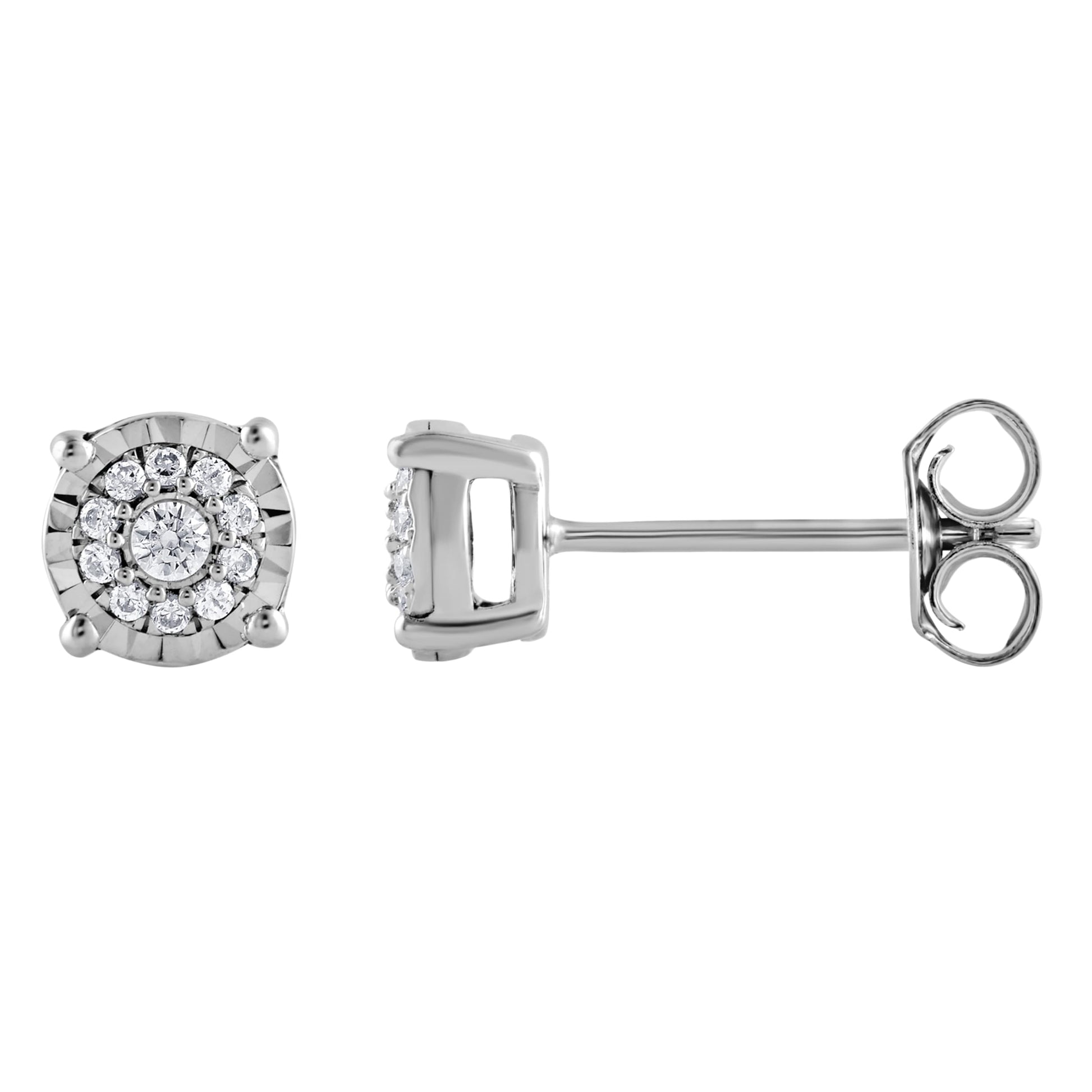 Ashley Stewart 0.10 Carat Miracle Set Lab Grown Diamond Halo Earrings Silver