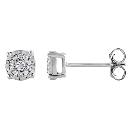 Ashley Stewart 0.10 Carat Miracle Set Lab Grown Diamond Halo Earrings Silver