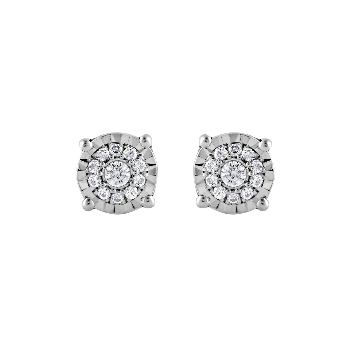 Ashley Stewart 0.10 Carat Miracle Set Lab Grown Diamond Halo Earrings Silver