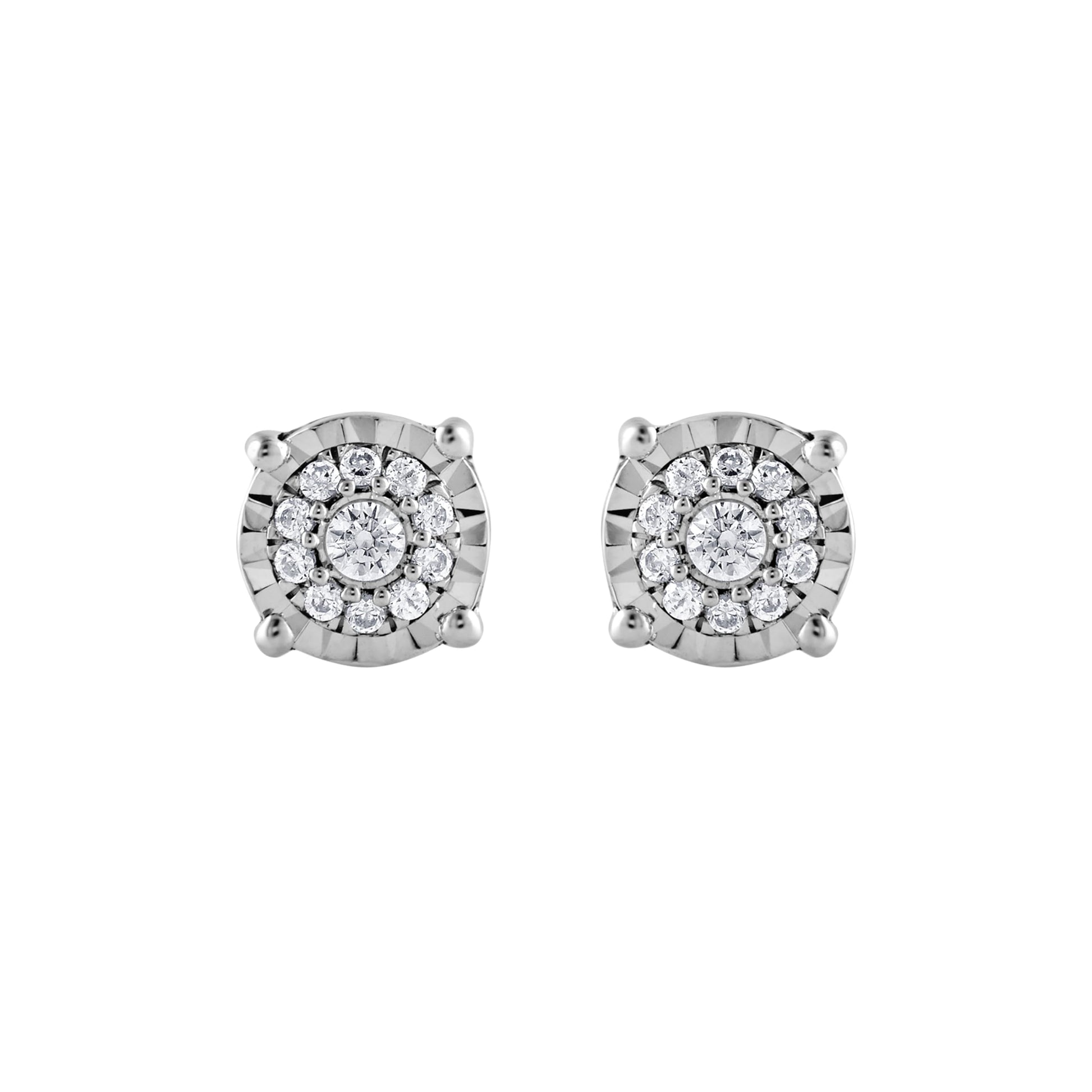 Ashley Stewart 0.10 Carat Miracle Set Lab Grown Diamond Halo Earrings Silver