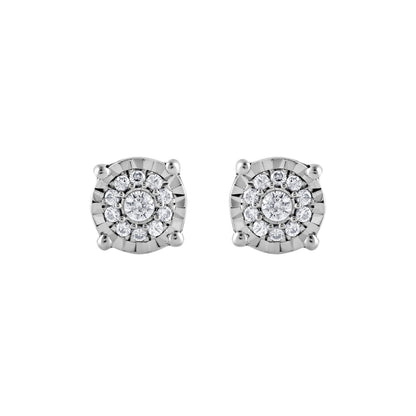 Ashley Stewart 0.10 Carat Miracle Set Lab Grown Diamond Halo Earrings Silver