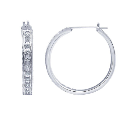 Ashley Stewart 0.50 Carat Sterling Silver Lab Grown Single Row Diamond Hoop Earrings