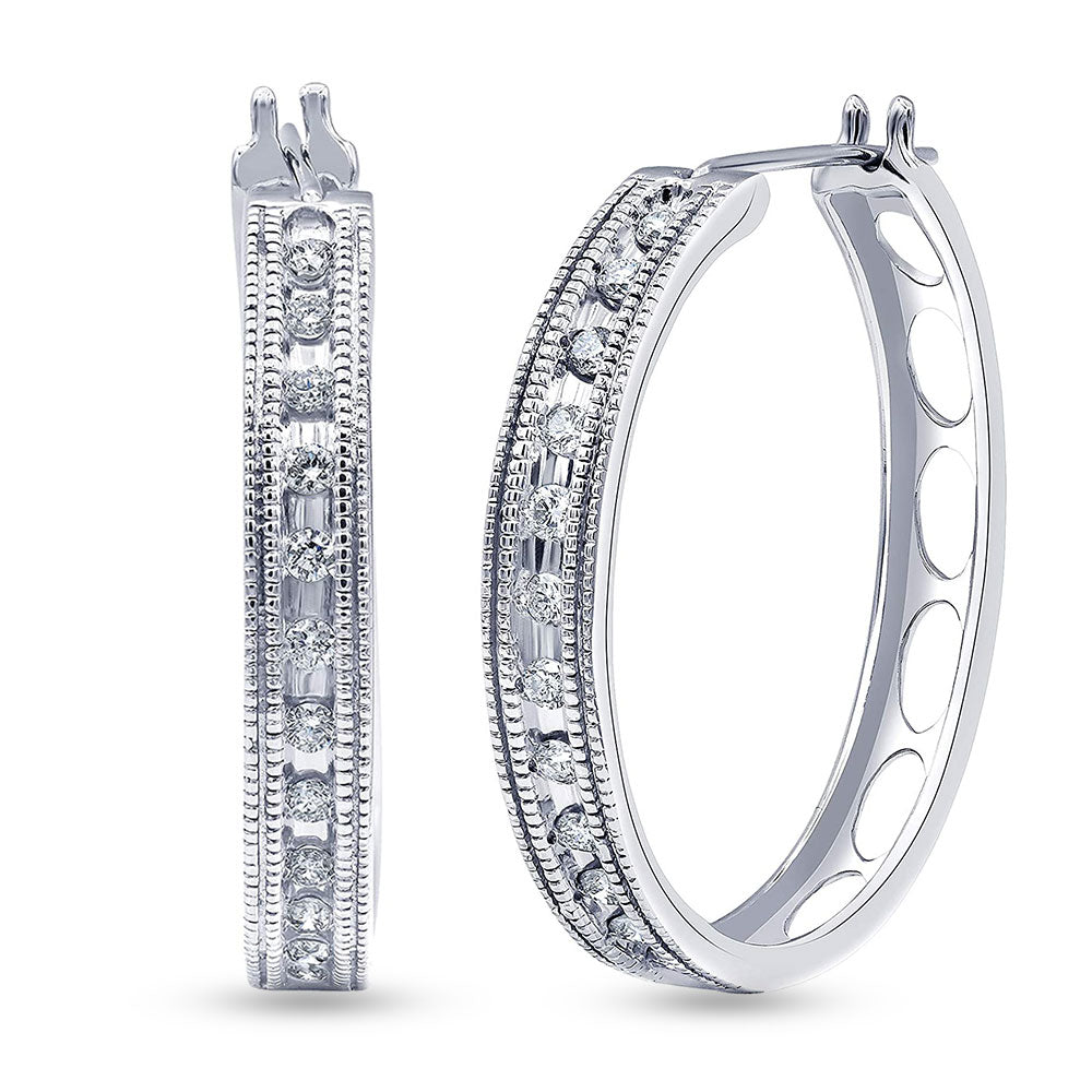 Ashley Stewart 0.50 Carat Sterling Silver Lab Grown Single Row Diamond Hoop Earrings