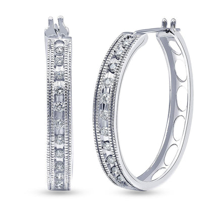 Ashley Stewart 0.50 Carat Sterling Silver Lab Grown Single Row Diamond Hoop Earrings