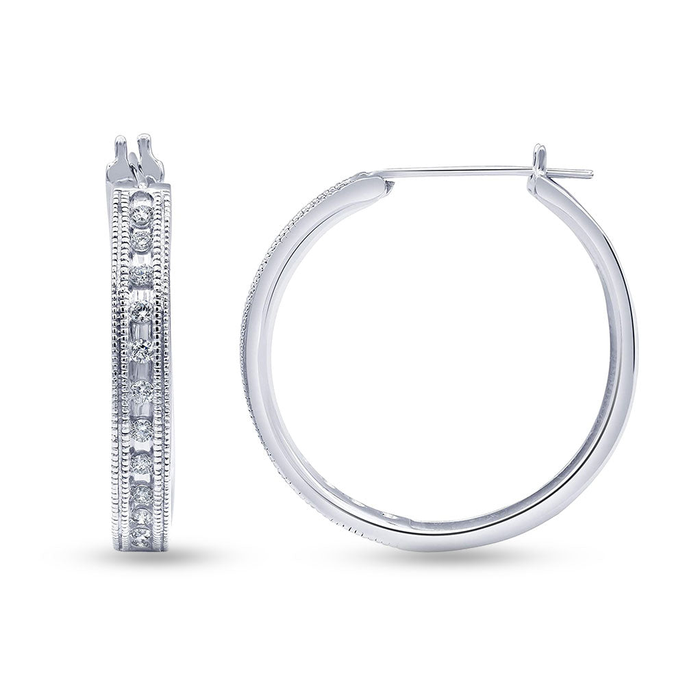 Ashley Stewart 0.50 Carat Sterling Silver Lab Grown Single Row Diamond Hoop Earrings