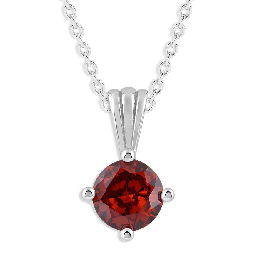 Ashley Stewart Gemstone Necklace in Sterling Silver, Round Pendant Size 6.5 * 6.5mm,  Garnet Red