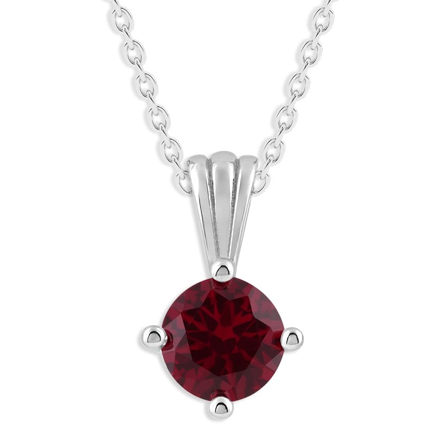 Ashley Stewart Gemstone Necklace in Sterling Silver, Round Pendant Size 6.5 * 6.5mm,  Garnet Red
