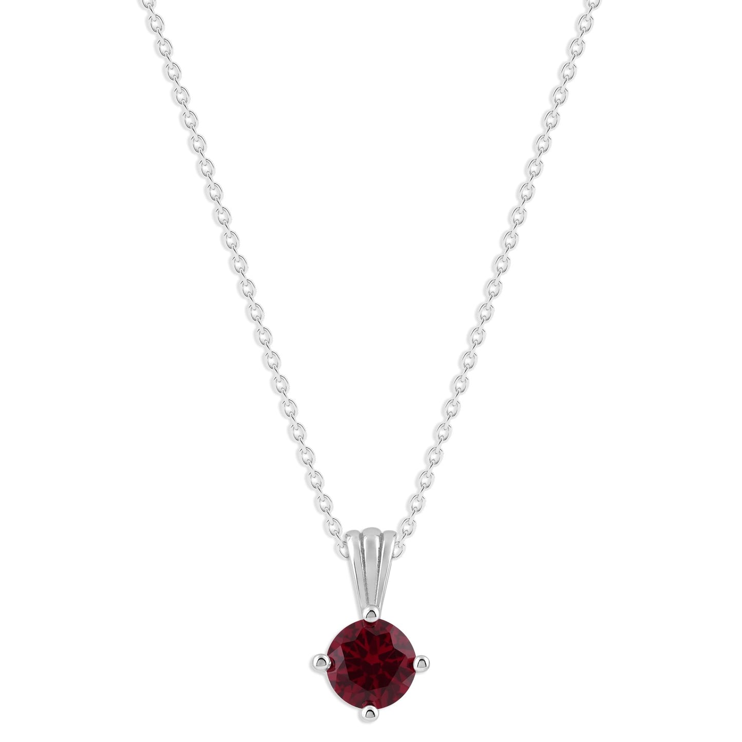Ashley Stewart Gemstone Necklace in Sterling Silver, Round Pendant Size 6.5 * 6.5mm,  Garnet Red
