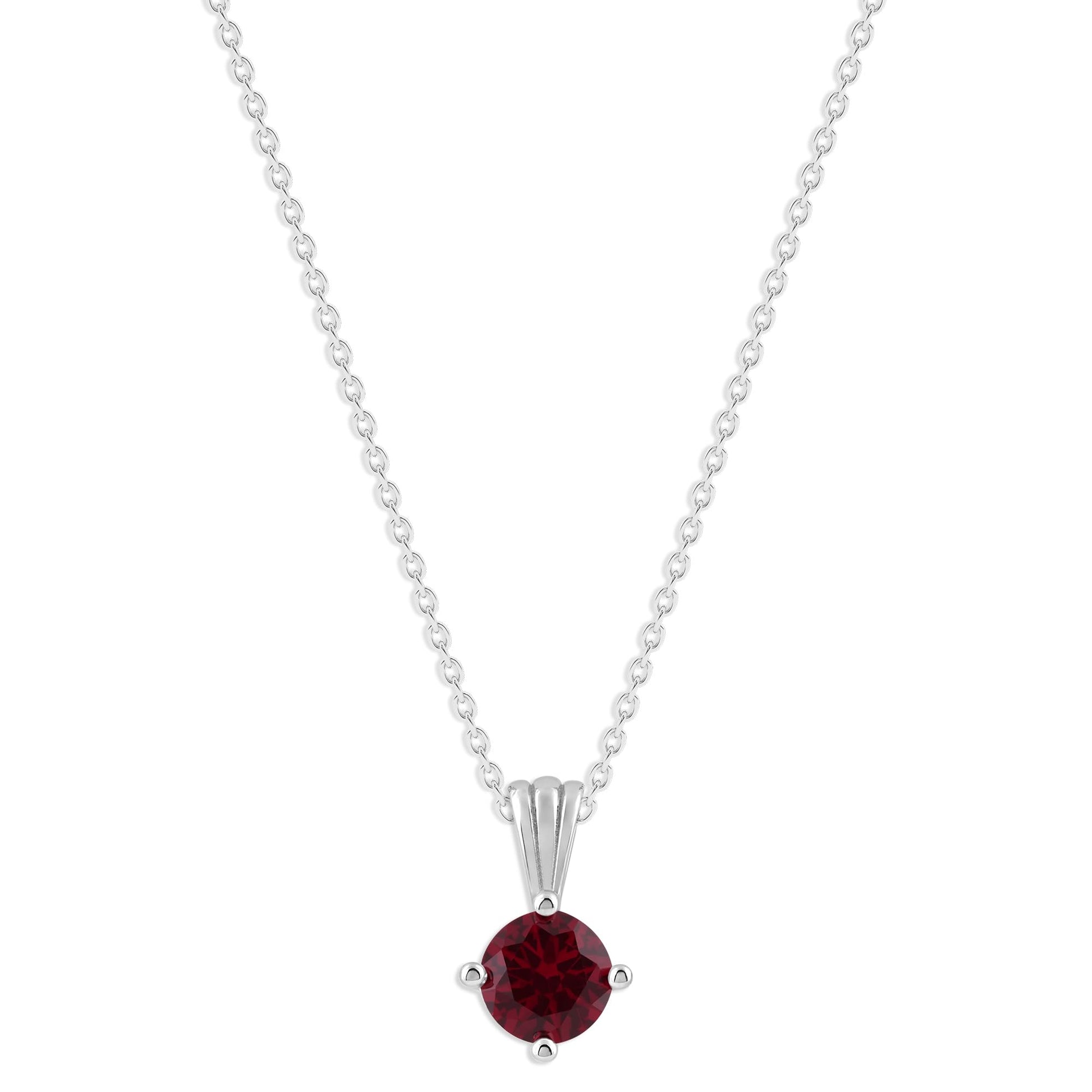 Ashley Stewart Gemstone Necklace in Sterling Silver, Round Pendant Size 6.5 * 6.5mm,  Garnet Red