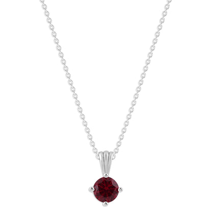 Ashley Stewart Gemstone Necklace in Sterling Silver, Round Pendant Size 6.5 * 6.5mm,  Garnet Red
