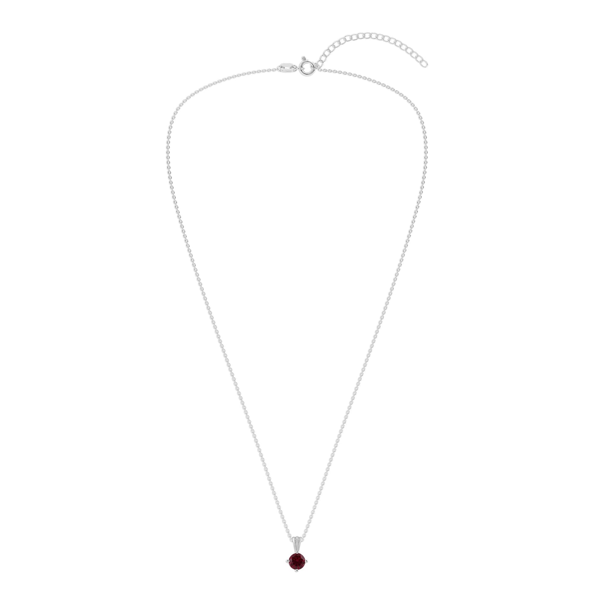 Ashley Stewart Gemstone Necklace in Sterling Silver, Round Pendant Size 6.5 * 6.5mm,  Garnet Red