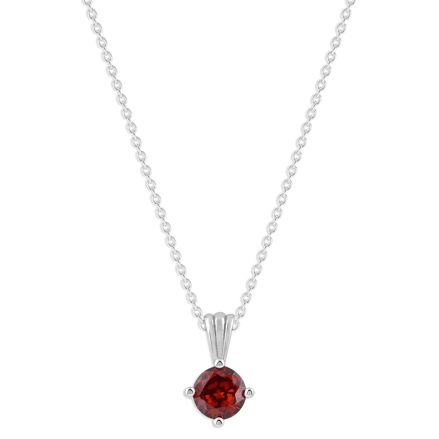 Ashley Stewart Gemstone Necklace in Sterling Silver, Round Pendant Size 6.5 * 6.5mm,  Garnet Red