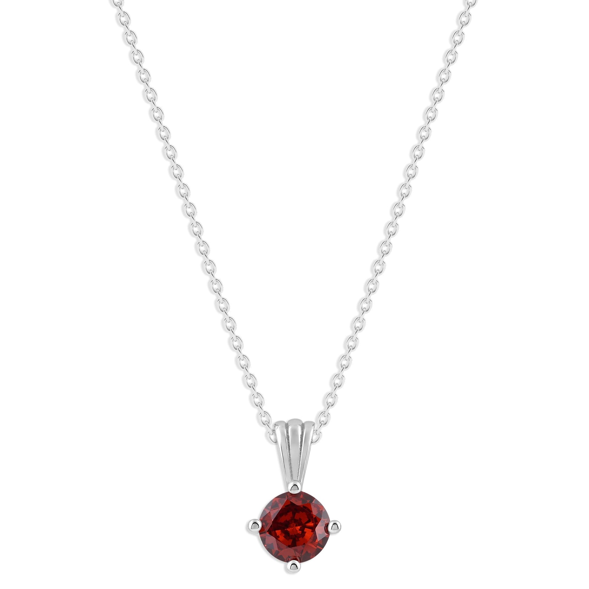 Ashley Stewart Gemstone Necklace in Sterling Silver, Round Pendant Size 6.5 * 6.5mm,  Garnet Red