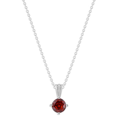 Ashley Stewart Gemstone Necklace in Sterling Silver, Round Pendant Size 6.5 * 6.5mm,  Garnet Red