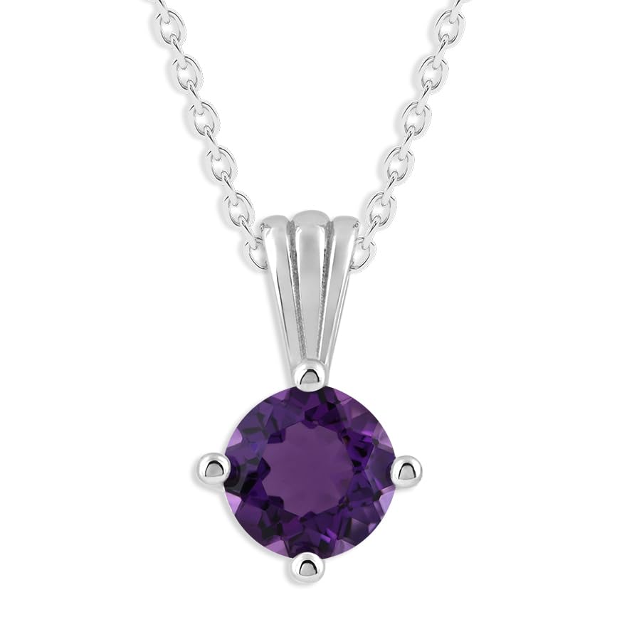 Ashley Stewart Gemstone Necklace in Sterling Silver, Round Pendant Size 6.5 * 6.5mm,  Garnet Red