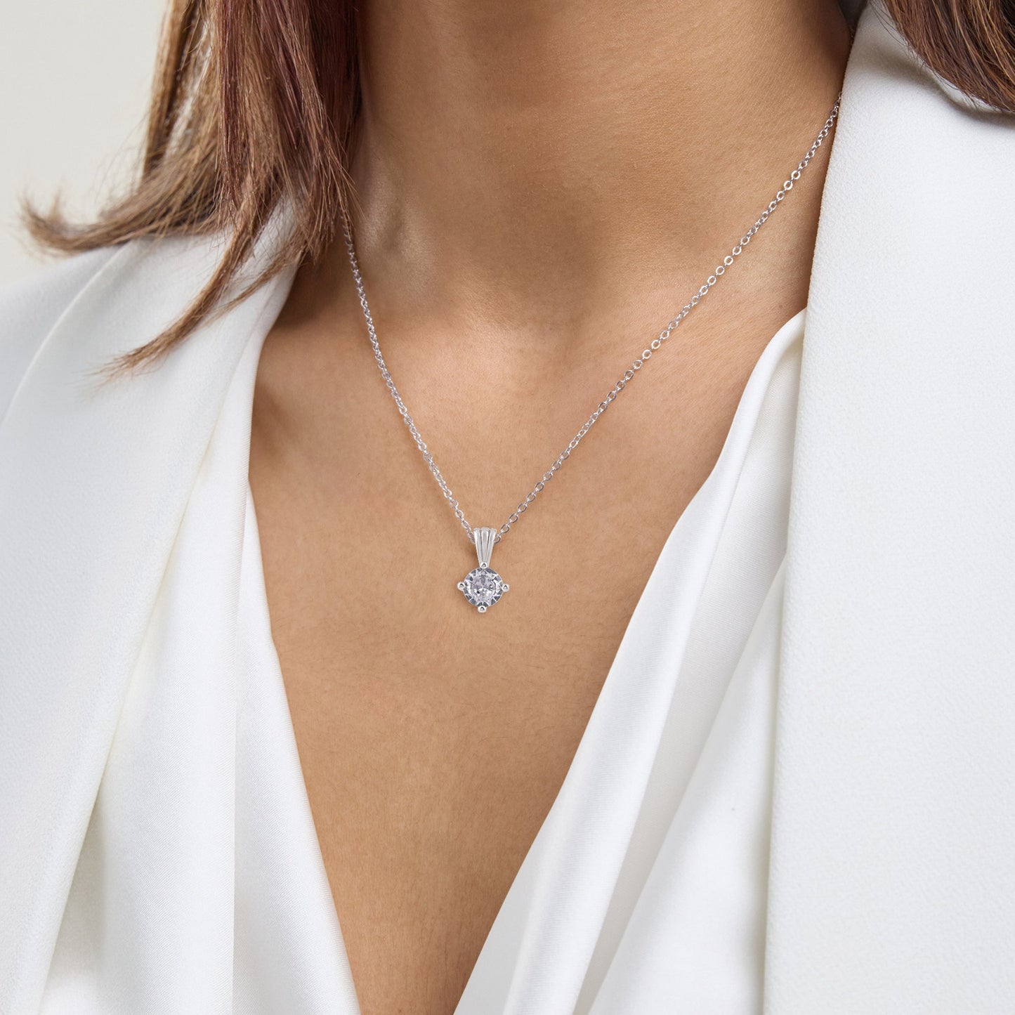 Ashley Stewart Gemstone Necklace in Sterling Silver, Round Pendant Size 6.5 * 6.5mm,  Garnet Red