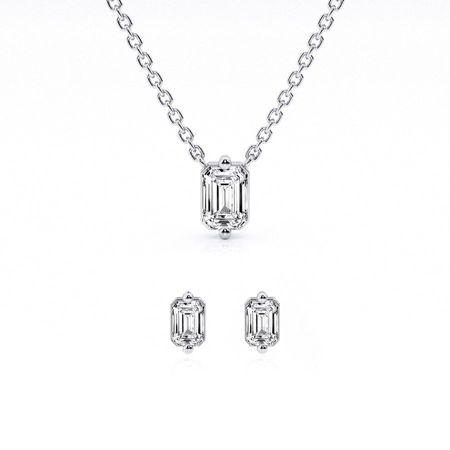Ashley Stewart 0.50 Carat Lab Grown Emerald Cut Diamond Necklace Set In Sterling Silv