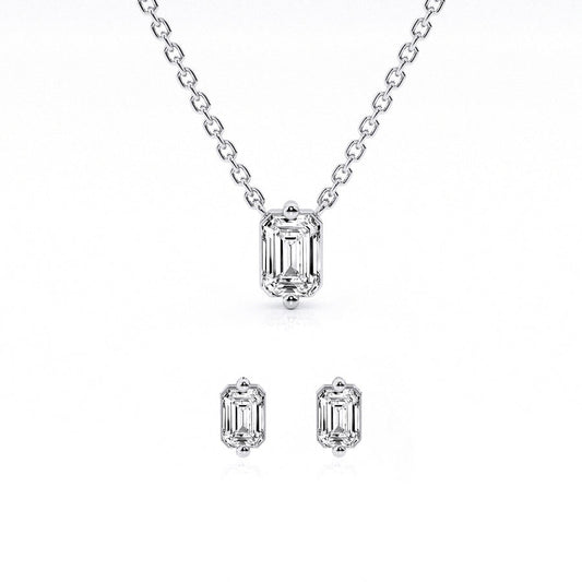 Ashley Stewart 0.50 Carat Lab Grown Emerald Cut Diamond Necklace Set In Sterling Silv
